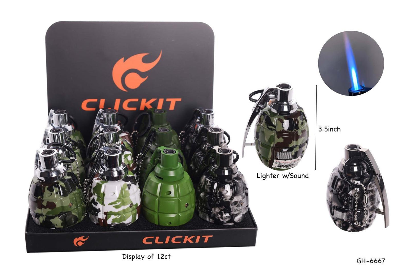 Grenade Torch Lighters w/ Sound | GH6667 | 12ct