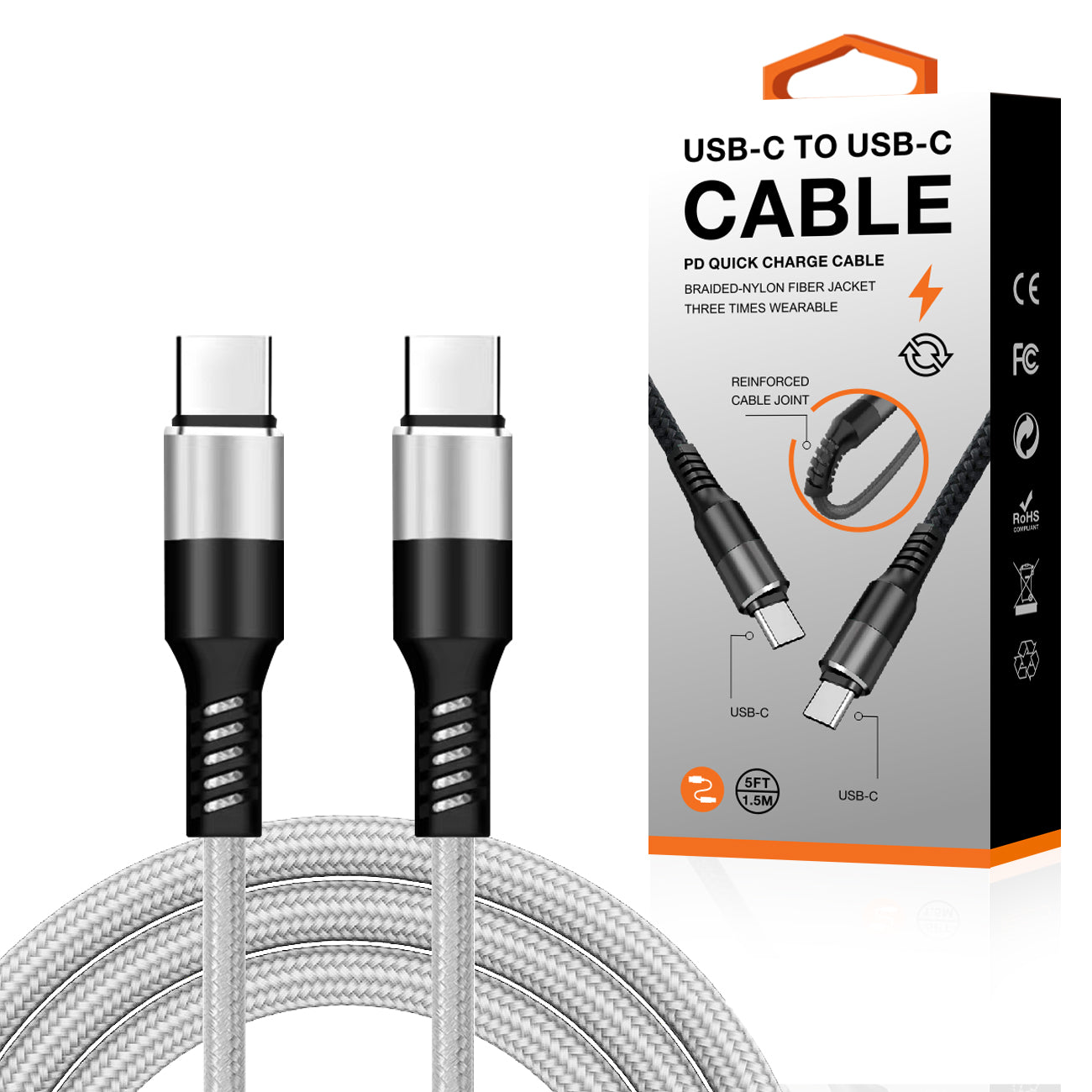 HQ Type C to Type C Cable | 5 Feet | 1ct |