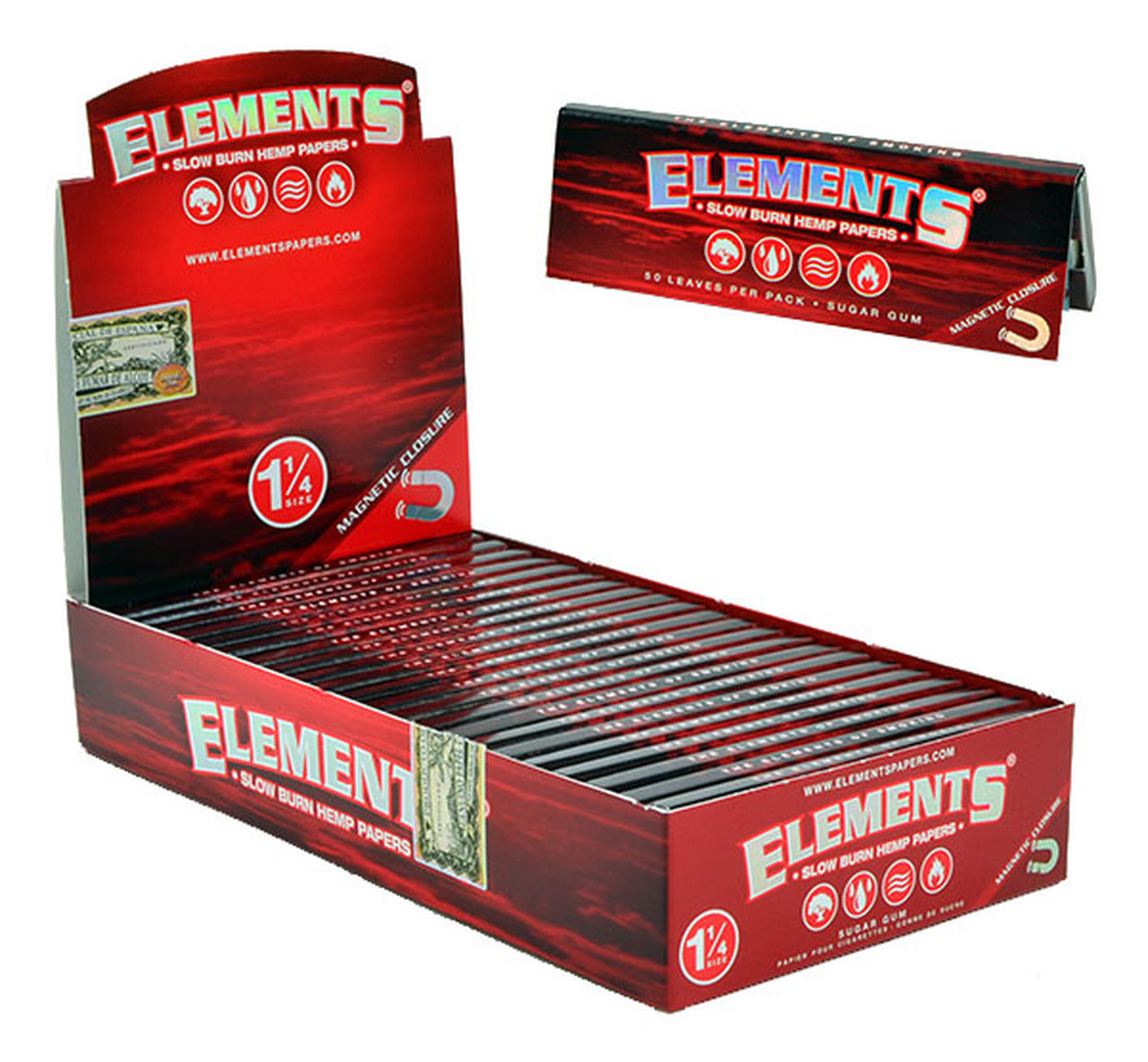 Elements Slow Burning Magnetic Hemp Paper | 1-1/4" | 25 Booklets