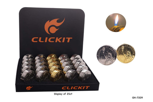 Clickit Silver & Gold Coin Lighters | 25ct | GH7209