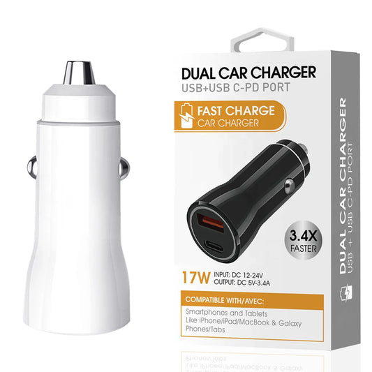 HQ Dual Car Chargers | 5V 3.1A USB/Type C | CC12-3A5V | White | 6ct