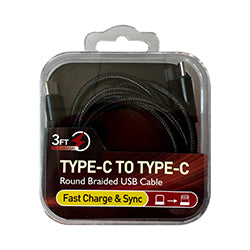 Type C to Type C Nylon-Braided Cables | 3 Feet | Item DC39 | 1ct