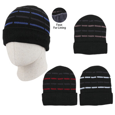 Thermaxxx Men's Stripes Hat w/ Fur Lining | 12ct | Item 10065