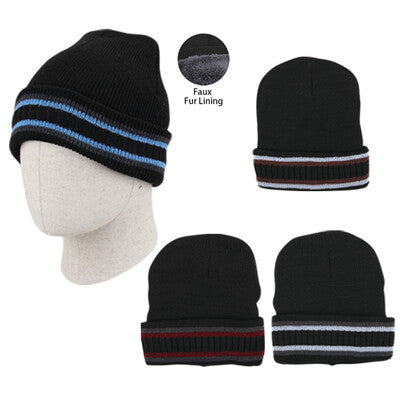 Thermaxxx Men's Double Stripes Beanie w/ Fur Lining | 12ct | Item 10066