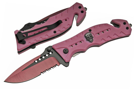 4.5" Pink Skull Tracker Folding Knife | 300294-PK