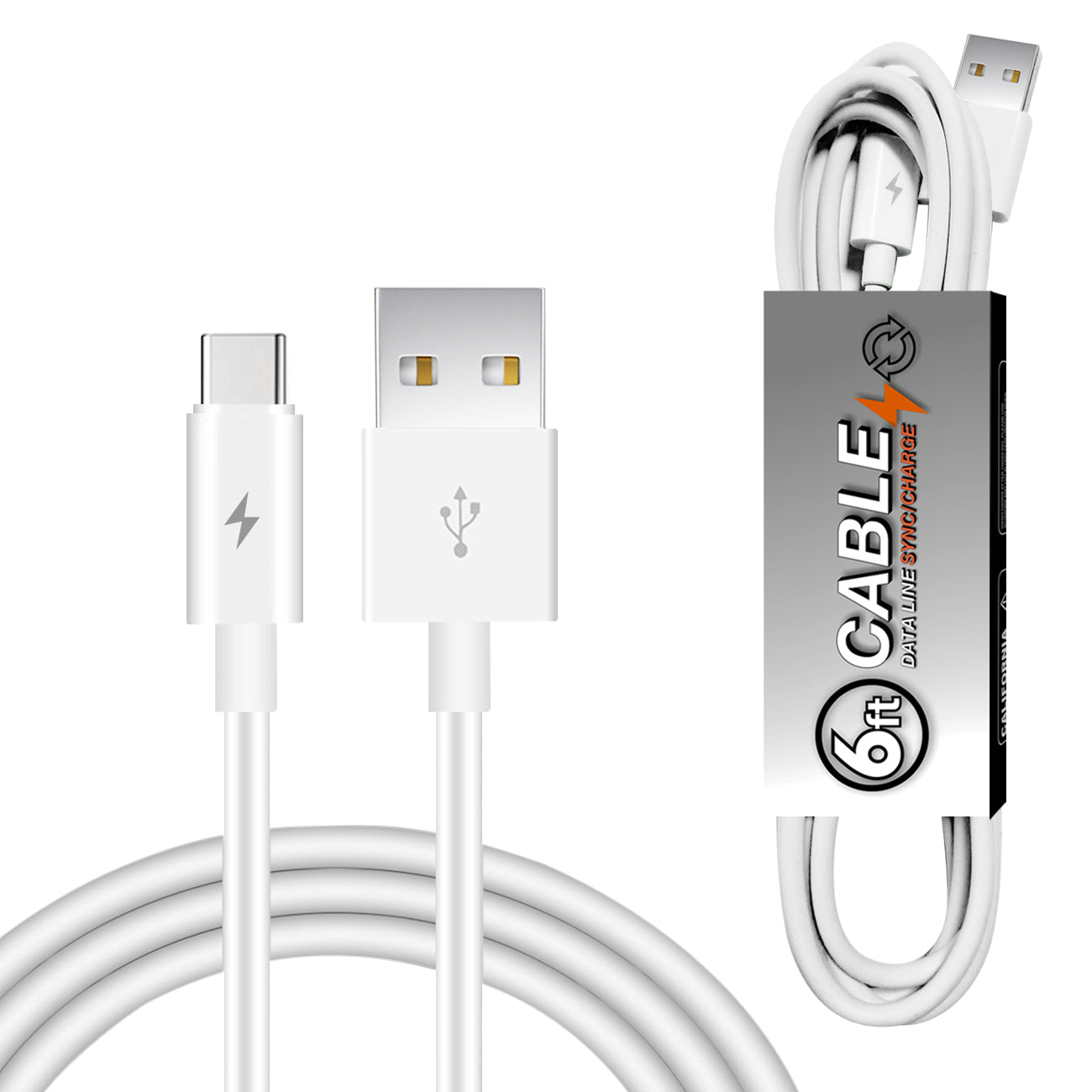 HQ Type C PVC Data Cable | 6 Feet | DC27A-6FTTYPECWH | 12ct