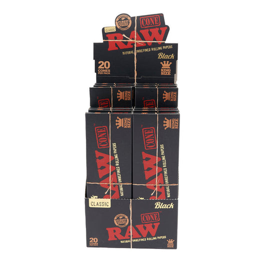 RAW Black Cones | King Size 109mm/26mm | 20 Cones | 12ct