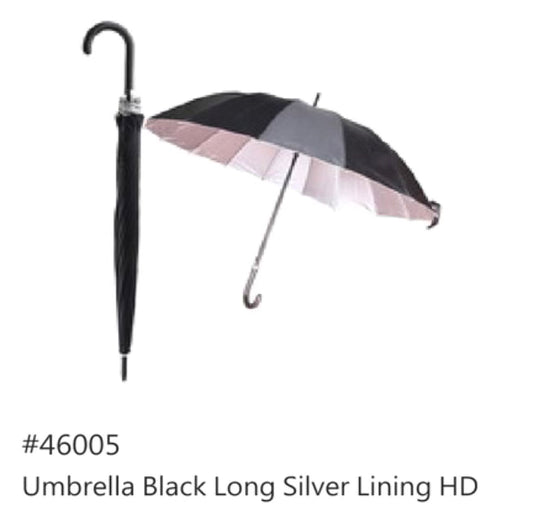 Long Umbrellas | Black w/ Silver Lining | 1ct | Assorted | 46005