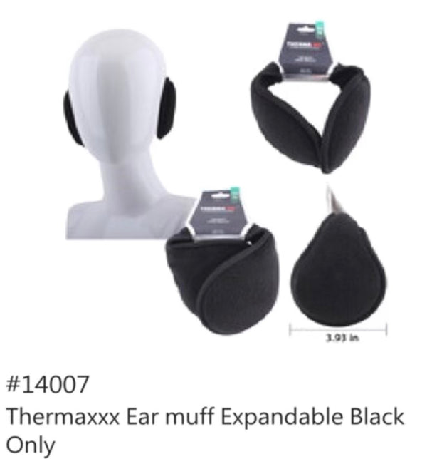 Thermaxxx Expandable Ear Muffs Black 12ct Item 14007 Zeus